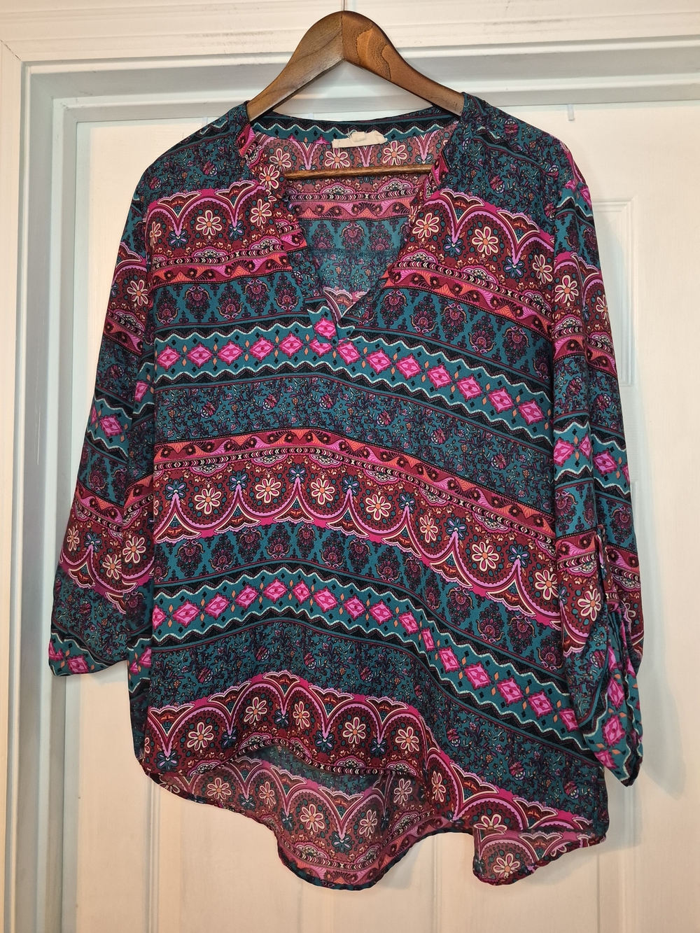 Pink Rose Teal & Hot Pink Patterned Blouse 2x